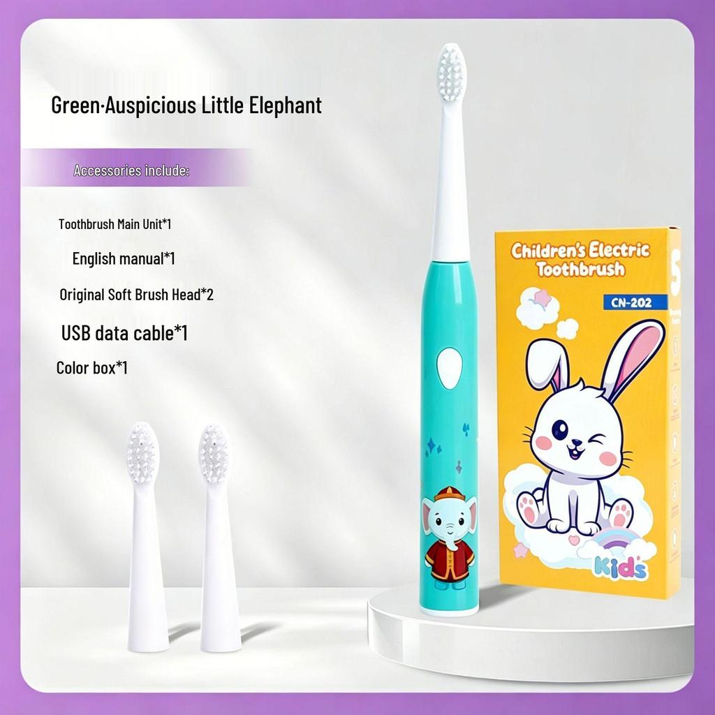 Rechargeable Electric Toothbrush for Kids: Soft Bristles, Waterproof, Automatic, Cartoon Design, Safe for Baby Teeth