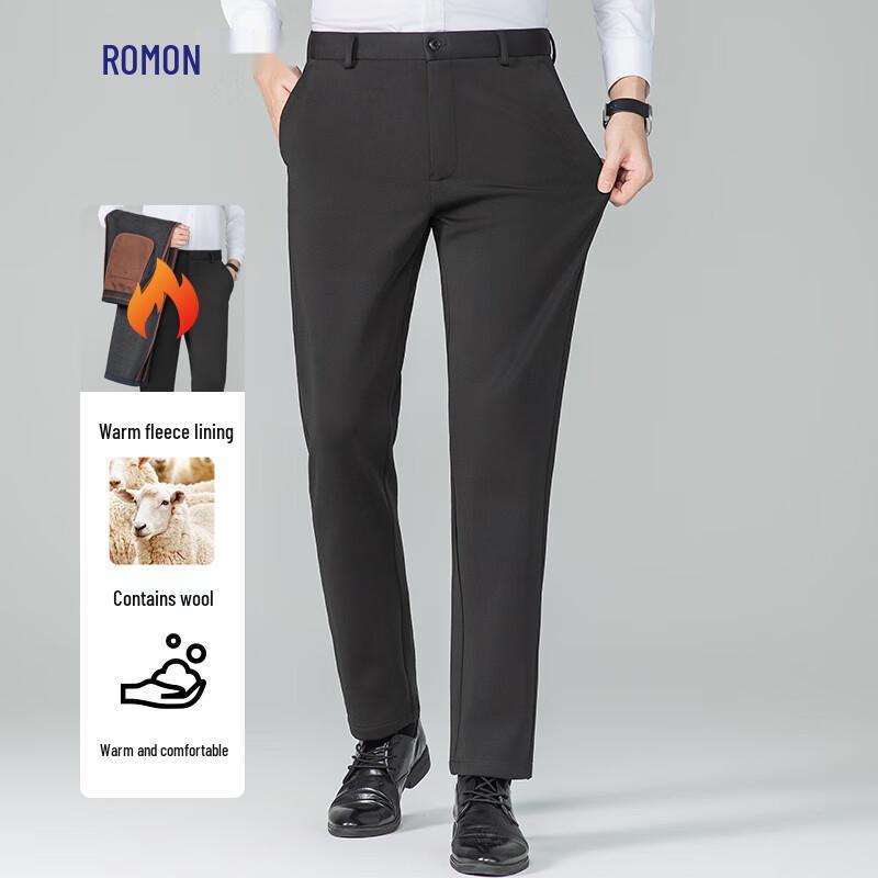 Romon Men's Wool Blend Fleece Lined Straight Leg Dress Pants