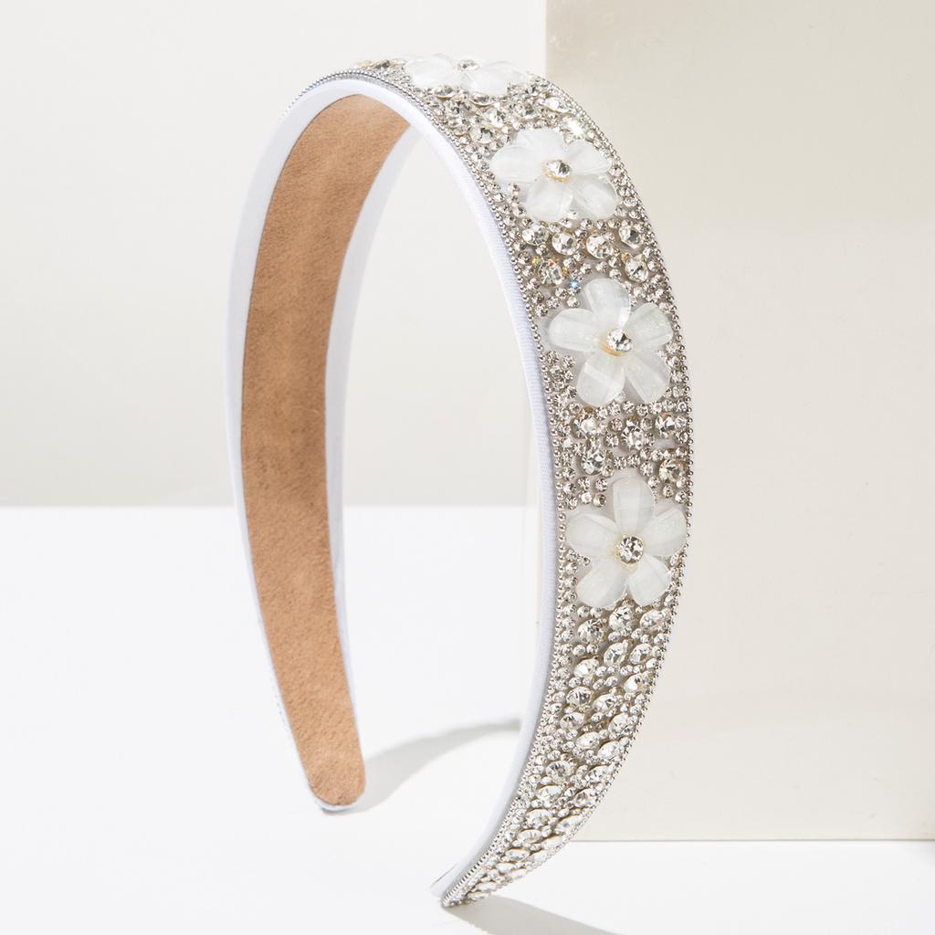 Solid Color Crystal Flower Full Diamond Headband Baroque Style Trendy Versatile Prom Party Hair Accessory