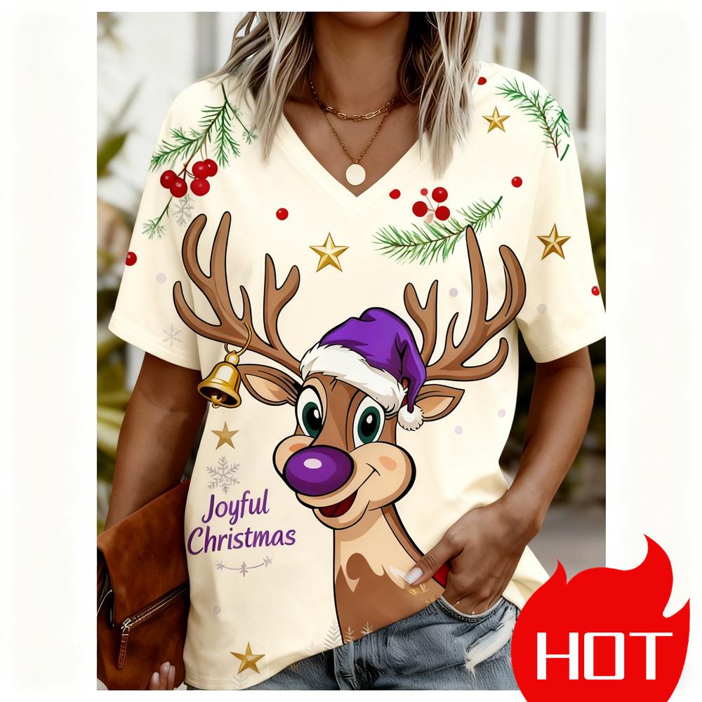 Christmas Women's T-shirt 3D pattern printing V-neck T-shirt quick-dry New Year's T-shirt New women's tops y2k clothes for woman