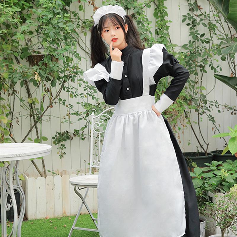 S-4XL classic black and white maid, gothic long women's boss maid