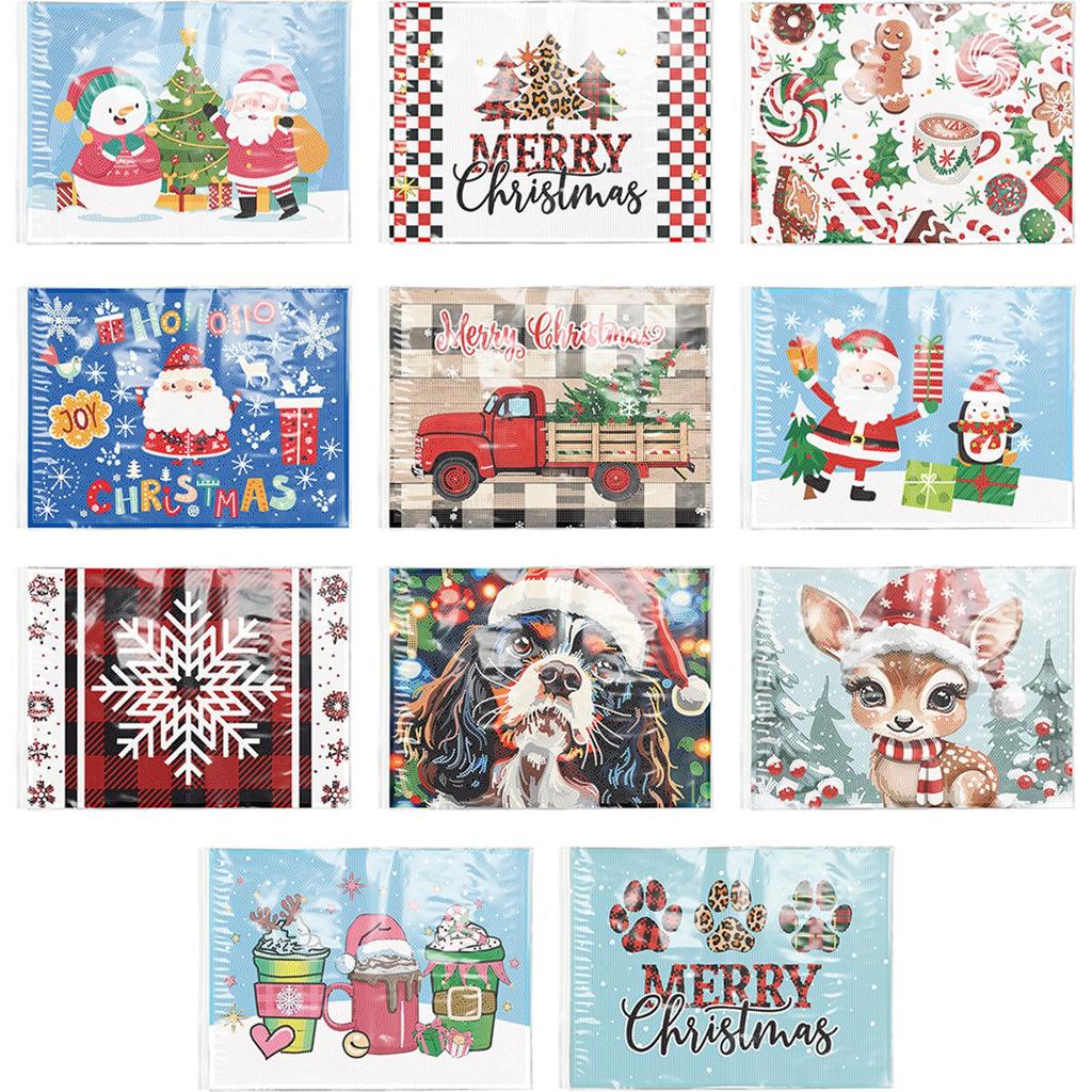 Christmas Pattern Diamond Art Table Mats Heat-Resistant Non-Slip Table Mats for Dining Table Home Party KitchenCamping Holiday