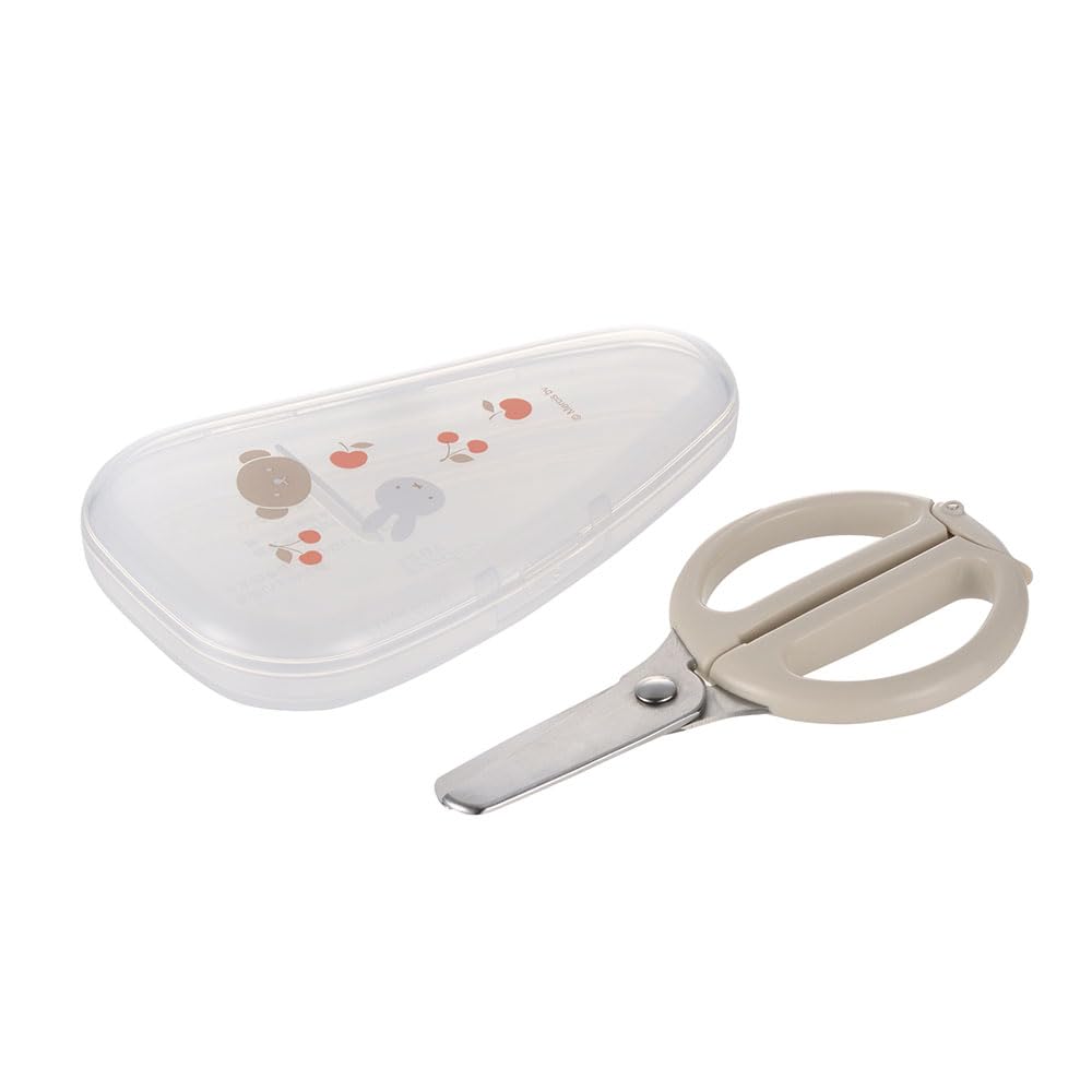 

Richell Miffy Boris Baby Food Scissors Easy to scratch safety sharp noodle dishwasher & (with case) - carry, won t dishes, lock, blade, non-slip, бежевый