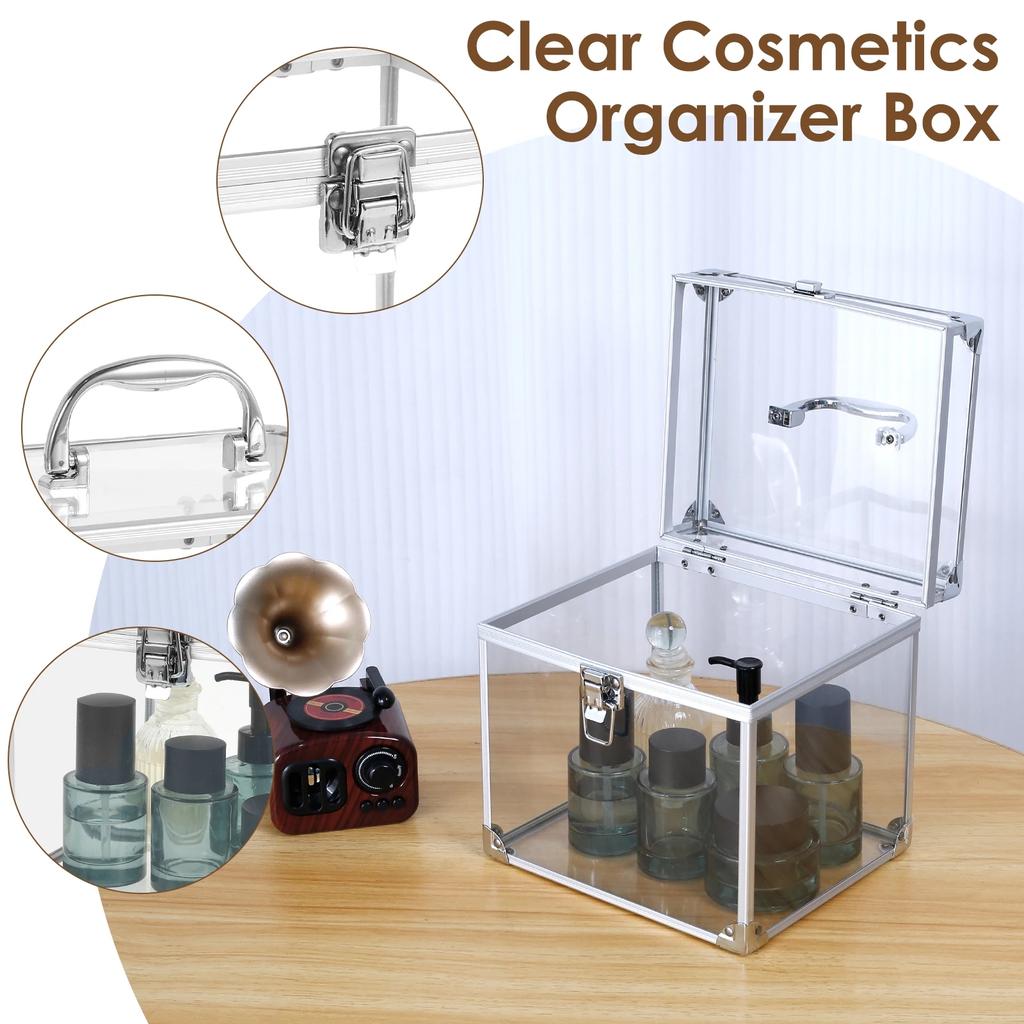 Toiletry Train Case Travel Makeup Tools Storage Organizer Crown Box Clear Cosmetic Case with Latches Handle Acrylic Display Case