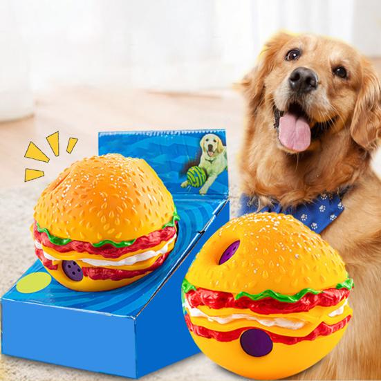 Haustierspielzeug, Burgerform, Kichergeräusch, lockt bissfest, Zahnpflege, multifunktionale Zahnreinigung, Spielspielzeug, Hund, wackelt, Kicherball, Heimtierbedarf