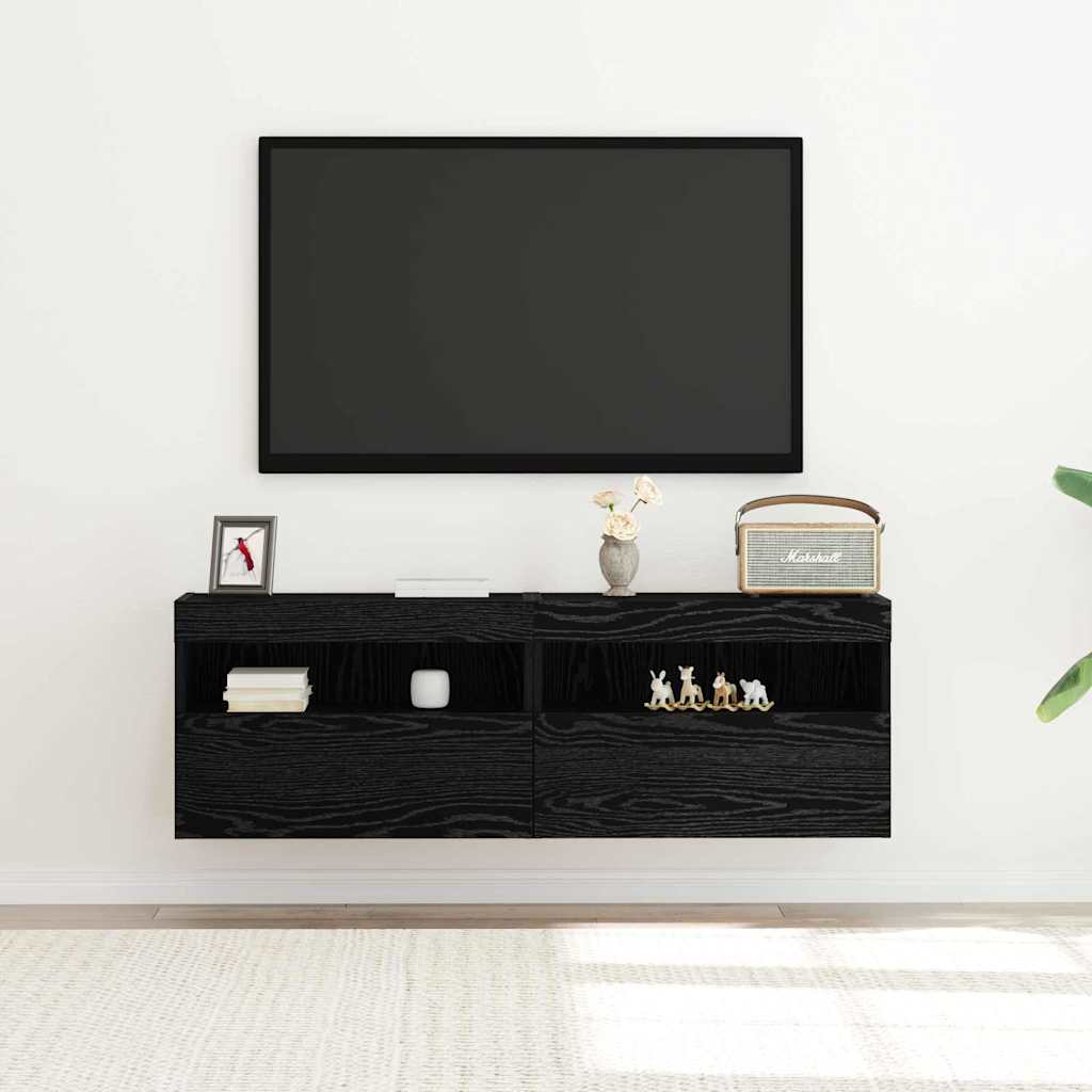 TV Wall Cabinet 2 Pcs Black Oak Effect 60 X 30 X 40 Cm