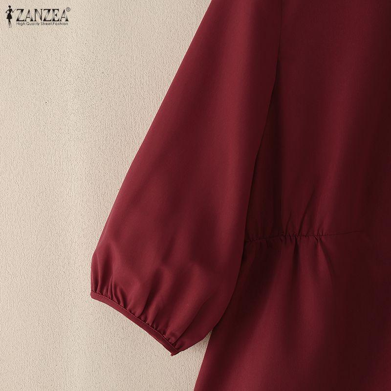 ZANZEA Lässige Bluse mit Rundhalsausschnitt und 3/4-Ärmeln für Damen