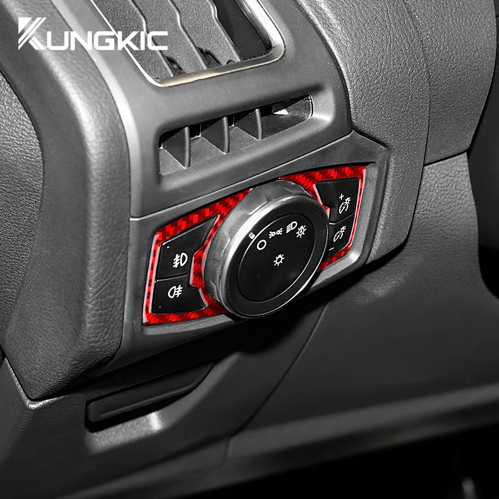 Real Soft Carbon Fiber For Ford Focus SE RS ST Focus MK3 Ecoboost 2015 2016 2017 2018 LHD RHD Car Headlight Button Accessories