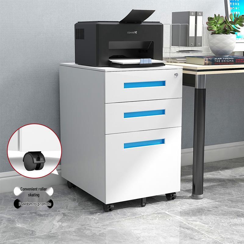 Steel Three-Drawer Mobile Office Cabinet with Lock, Under Desk Storage Solution