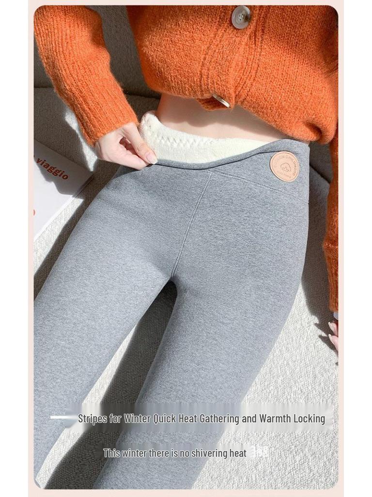 Women's Extra Thick High Waist Lambswool Leggings - Autumn/Winter Slim Fit, Plus Size, Velvet-Lined, Cotton.