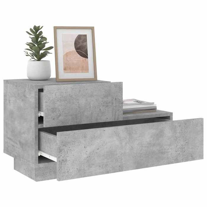 Table de chevet - Maison Exclusive - Gris béton - LED RVB avec USB - 70 x 36 x 40,5 cm