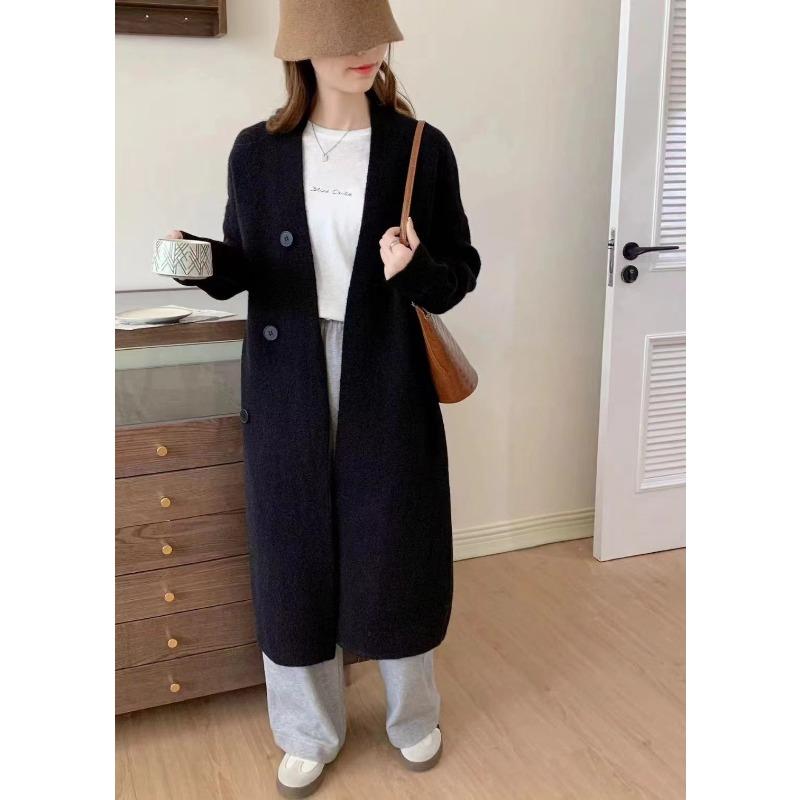 

Ленивый ветер средней длины и длинный свитер-жакет осень и зима новый пуговичный темперамент тонкий вязаный кардиган One size чёрный