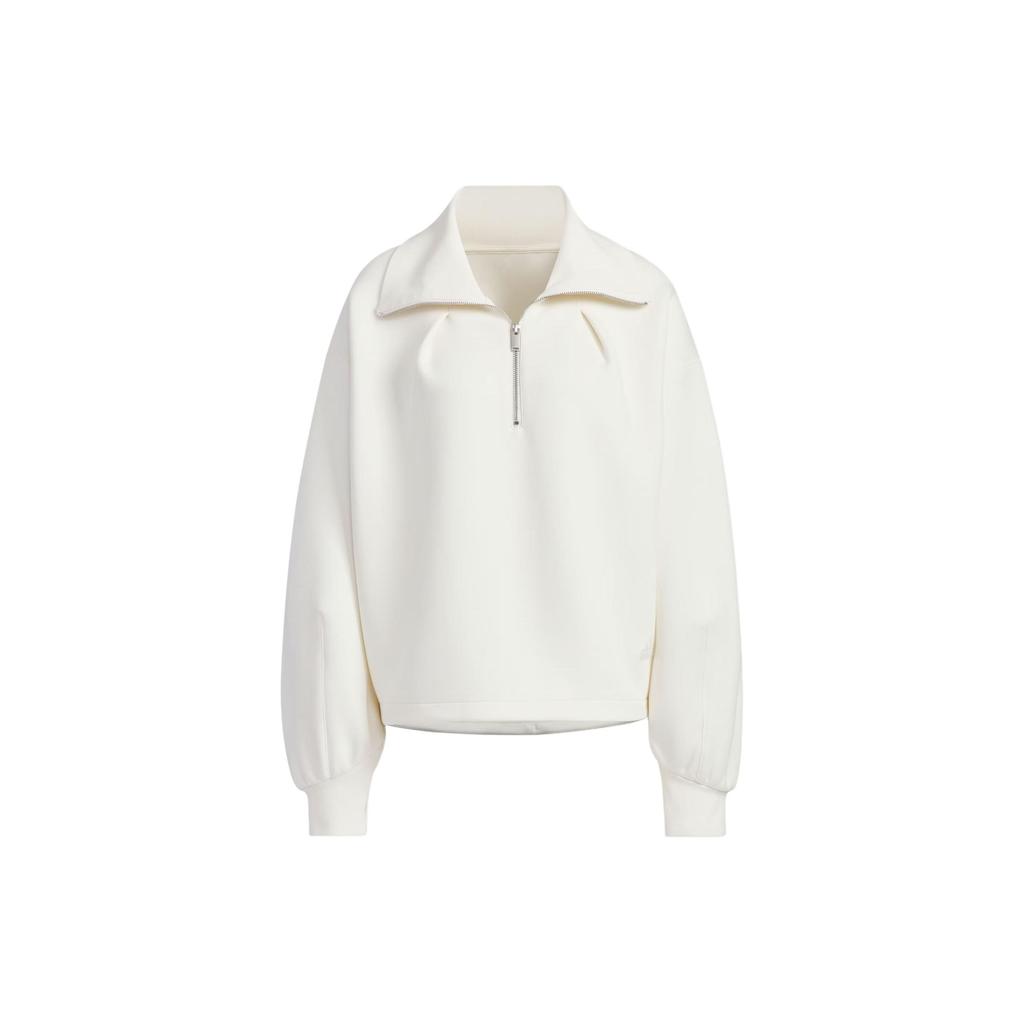 Adidas Spacer 1/2 Zip Track Top Solid Color Loose Fit Pullover Sweatshirt Women Tops White JJ3795