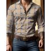 Men'S Fashion Casual Print Plaid Long Sleeve Shirt
