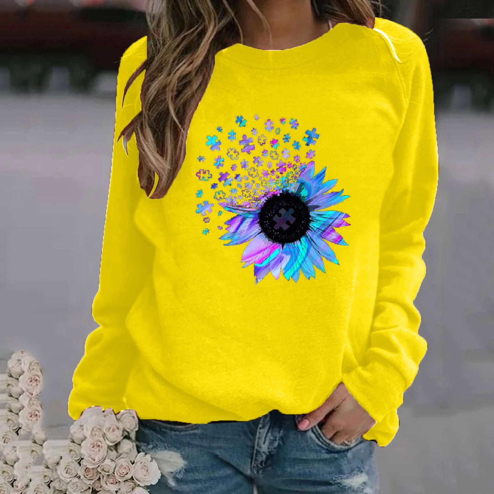 

Женский модный повседневный свитер с круглым вырезом и принтом, свободные спортивные топы, пуловер S жёлтый