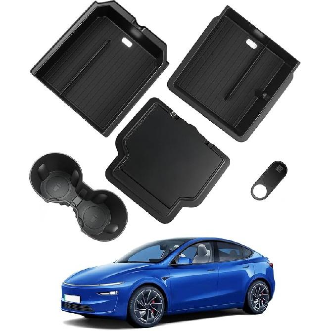 WinDu 5PCS Model 3 Model Y Center Console Organizer Tray Compatible For Tesla -2024 Model Y And - Model 3 Accessories Armrest Hidden Box Storage Tray
