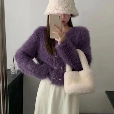 Schwerindustrie-Strickjacke, weiblicher Mantel mit ausländischer Nerz-Fleece-Strickjacke, zweireihiger Mantel mit Herzknopf, weiblich