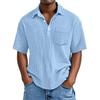 Men Casual Solid Color Waffle Knit Short Sleeve Polo Shirt