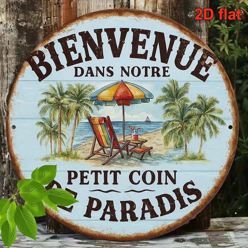 Bienvenue Dans Notre Petit Coin De Paradis Beach Paradise Vintage Tin Sign Vintage Durable Metal Plaque Wall Decor Home Offic