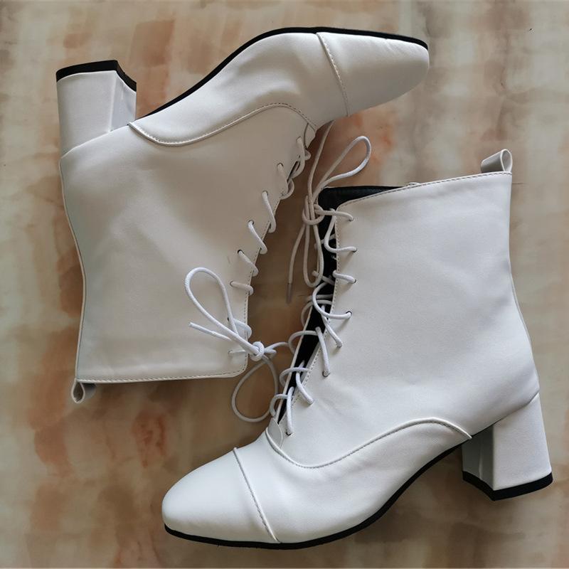 Stivaletti alla Caviglia da Donna alla Moda Autunno Inverno Nero Bianco Scarpe da Festa Femminili Casual Tacco Basso Stivaletto Corto Allacciato Taglia Grande 34- 45