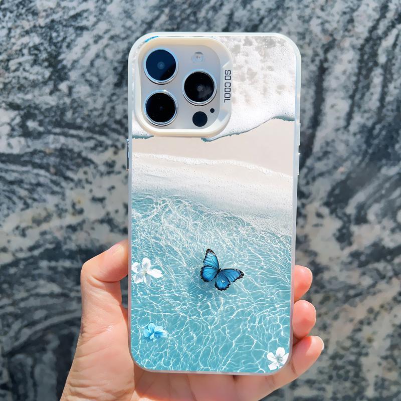 Blue Butterfly Ocean Waves Phone Case For iPhone 14 13 12 11 Pro Max 16 15 Pro Max 13 Mini 16 15 14 Plus Shockproof Laser Covers