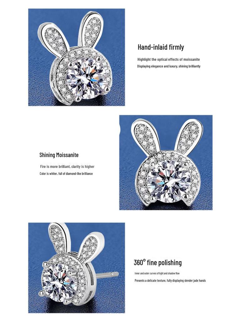 Trendy S925 Silver Rabbit Stud Earrings for Women - Elegant, Cute, and High-End Dangle Ear Jewelry