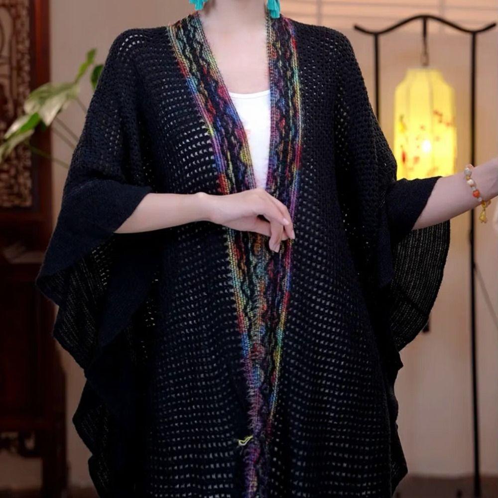 Ethnic Style Ladies Tassel Cape Hollow Wraps Scarf Coat Womens Knitted Shawl