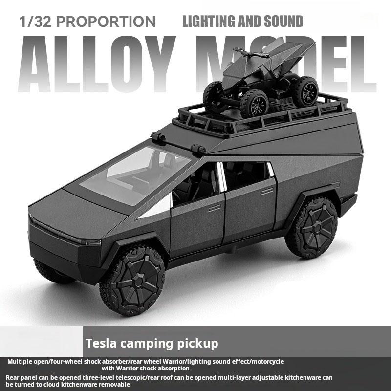 

Масштаб 1/24 Пикап Tesla Кемпинг Автодом Модель автомобиля Литой металл Игрушечные транспортные средства Модель автомобиля Звук Свет Коллекция Детская игрушка Подарок чёрный