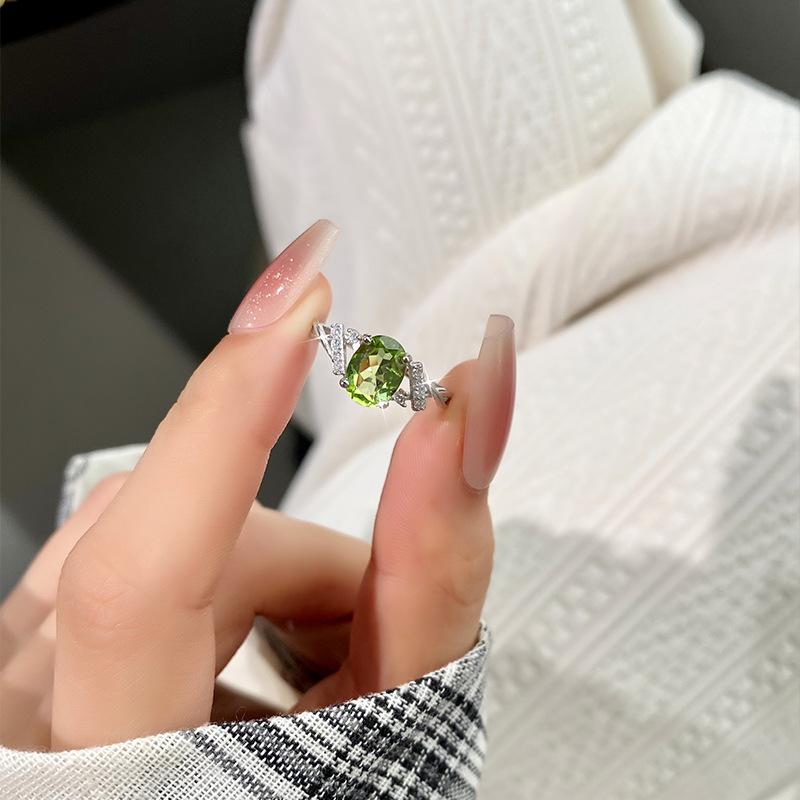 S925 Sterling Silver Ring Women's Natural Stone Crystal Ring, Niche Ins Women's European and American Cold Wind High-end Hand Jewelry Fashion Gifts