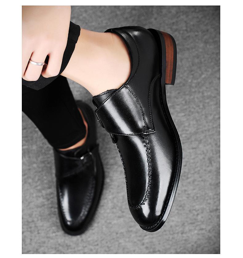 Korean Style Round Toe Men's Leather Shoes with Buckle – Trendy Glossy Business Formal and Wedding Shoes for Nightclub or Hairdresser.