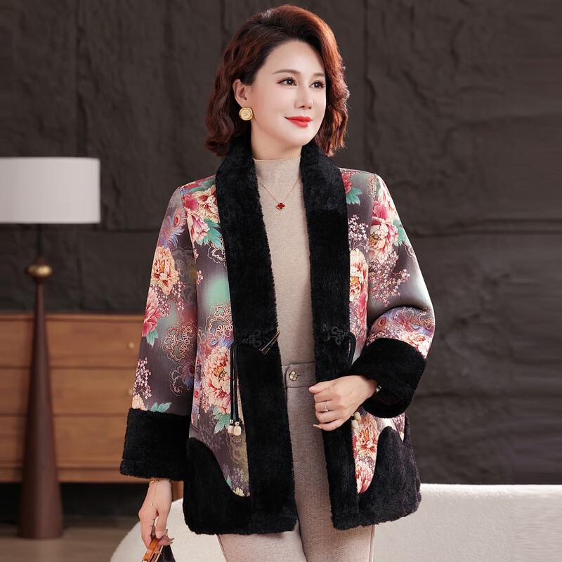 Ronghua Mama 2025 Winter Thickened Fleece-Lined Padded Coat for Senior Women