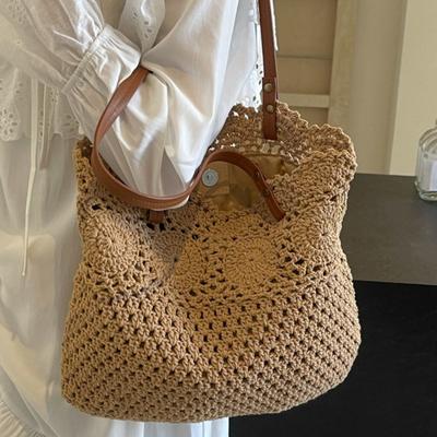 Boho slámová taška Dámská velkokapacitní jednoramenní pletená nákupní taška Plážová taška do přímořského letoviska