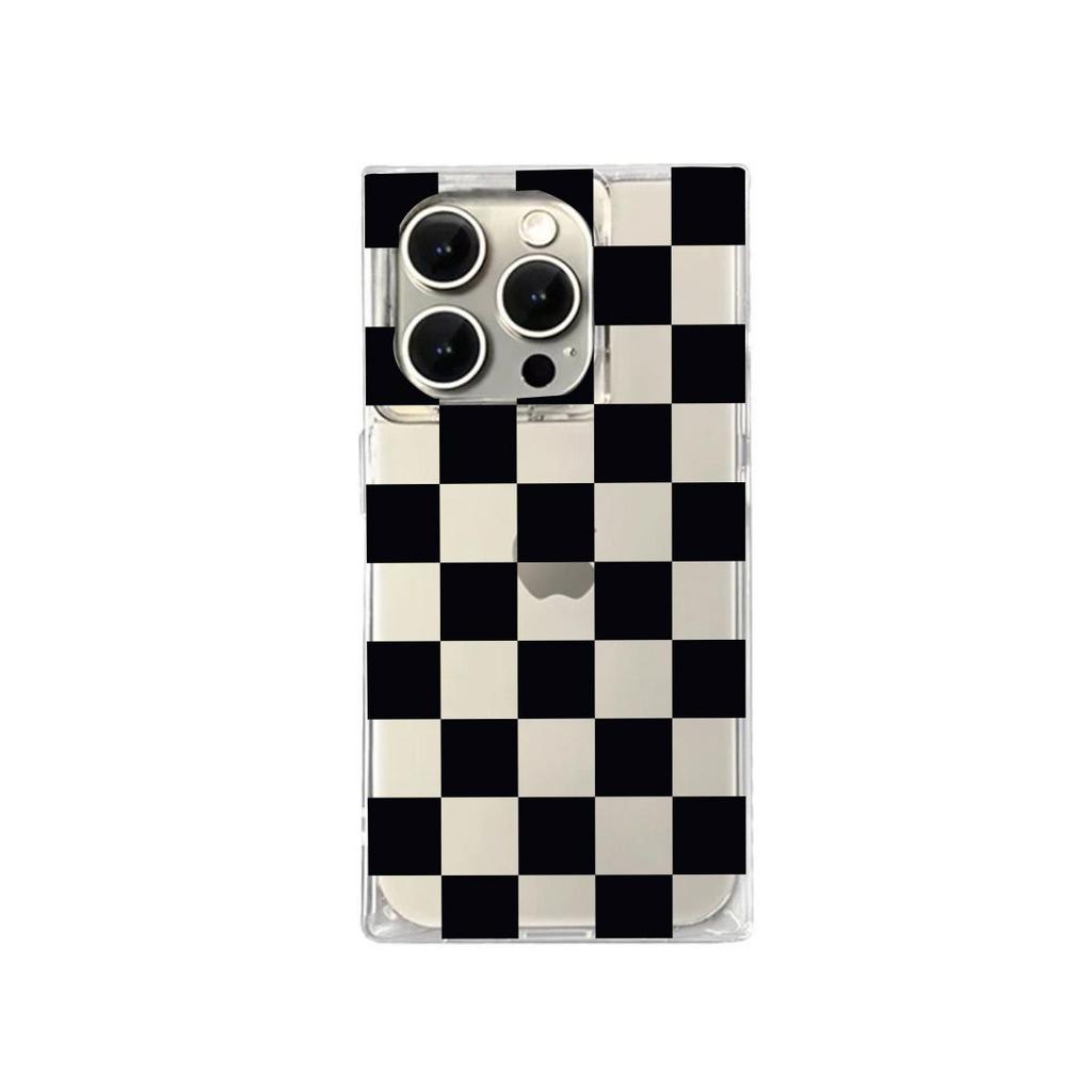 Clear Square Back Tube Case Protection For iPhone 14 Pro Max 15 Plus 16 ProMax 12 11 13 Anti-Oxygen,Plaid Pattern Pattern Casing
