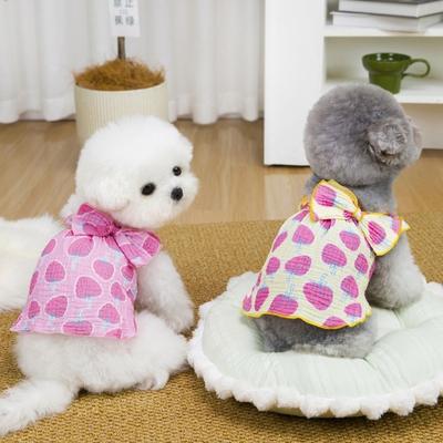Niedliches Hundekleid mit Erdbeermuster, ärmelloses Prinzessinnenkleid mit Rüschen und Schleife, atmungsaktives Sommeroutfit für Welpen, kleine Hunde und Katzen