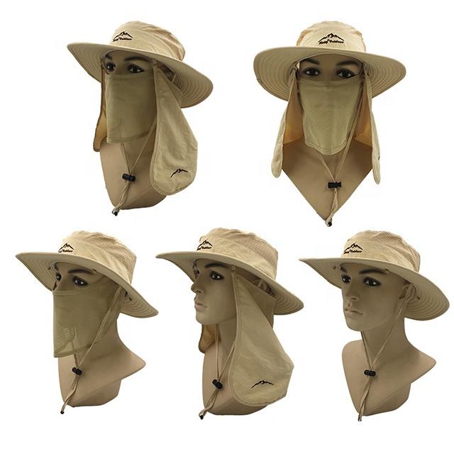RTS High Quality Polyester Hunting and Fishing Custom Bucket Hat with Flap Neck Cover 360 UV Sun protection Fishing Bucket Hat