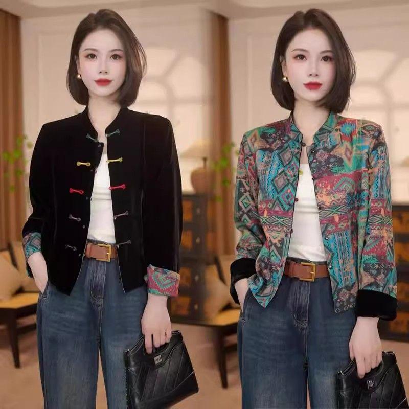 2025 Women s Velvet Long-Sleeve Shirt: Slimming Frog Button, Reversible Jacket for Spring/Autumn L