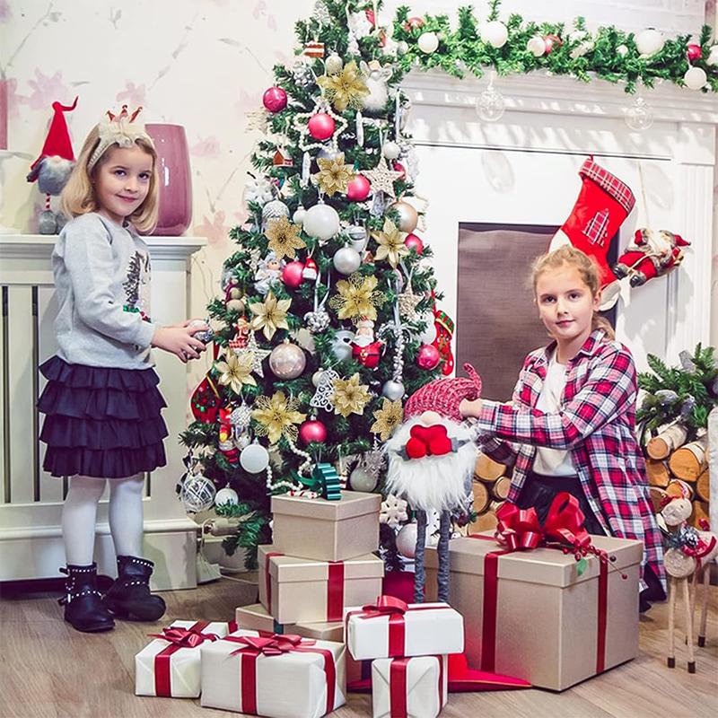 8/16Pcs Glitter Christmas Decorations Artifical Flowers Christmas Tree for Home Decor Fake Flower Xmas New Year Gifts Ornaments