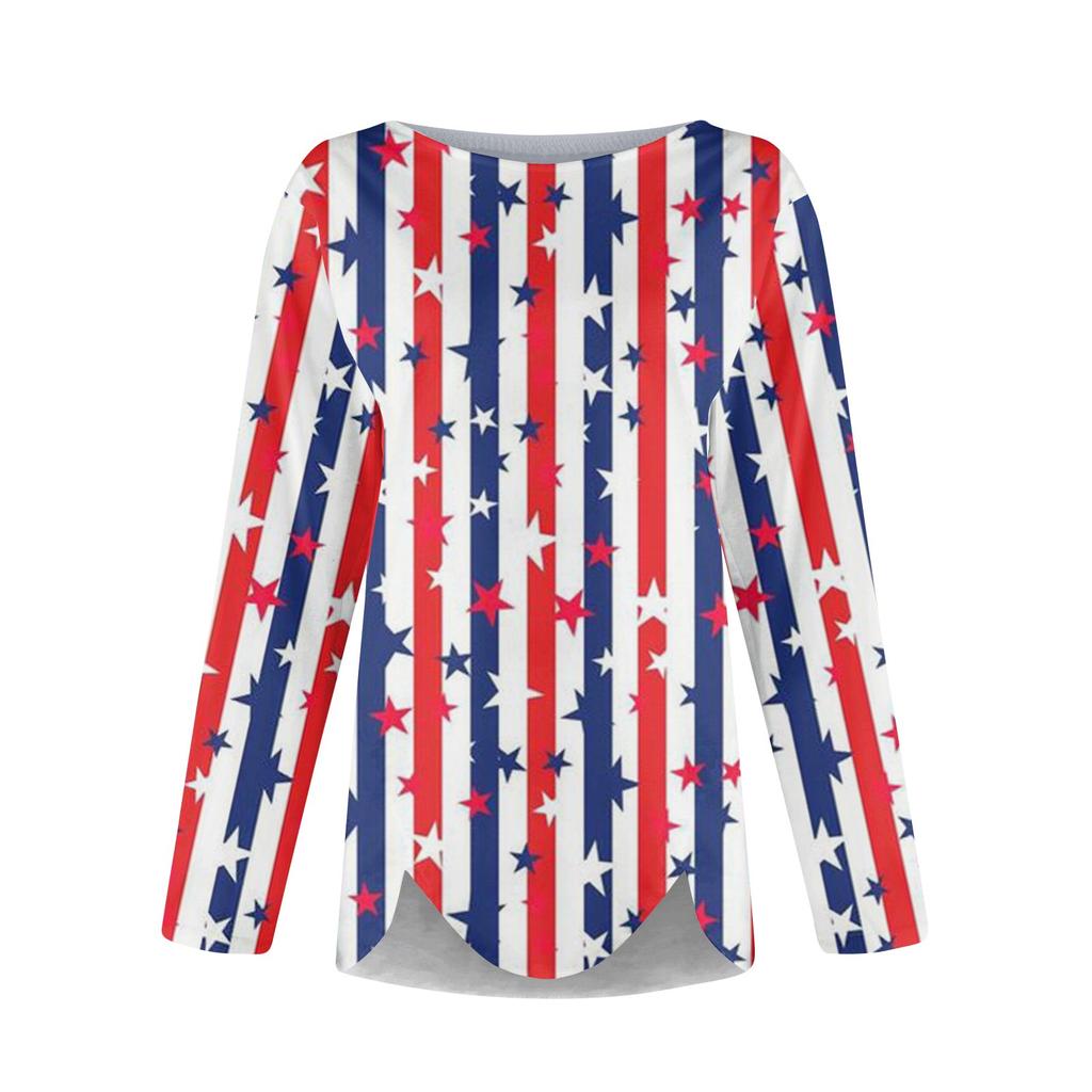 Naiste iseseisvuspäeva moodne vabaaja ümmargune kaelus, pikkade varrukatega ebakorrapärase värviga sobiv trükitud pikkade varrukatega T-särk