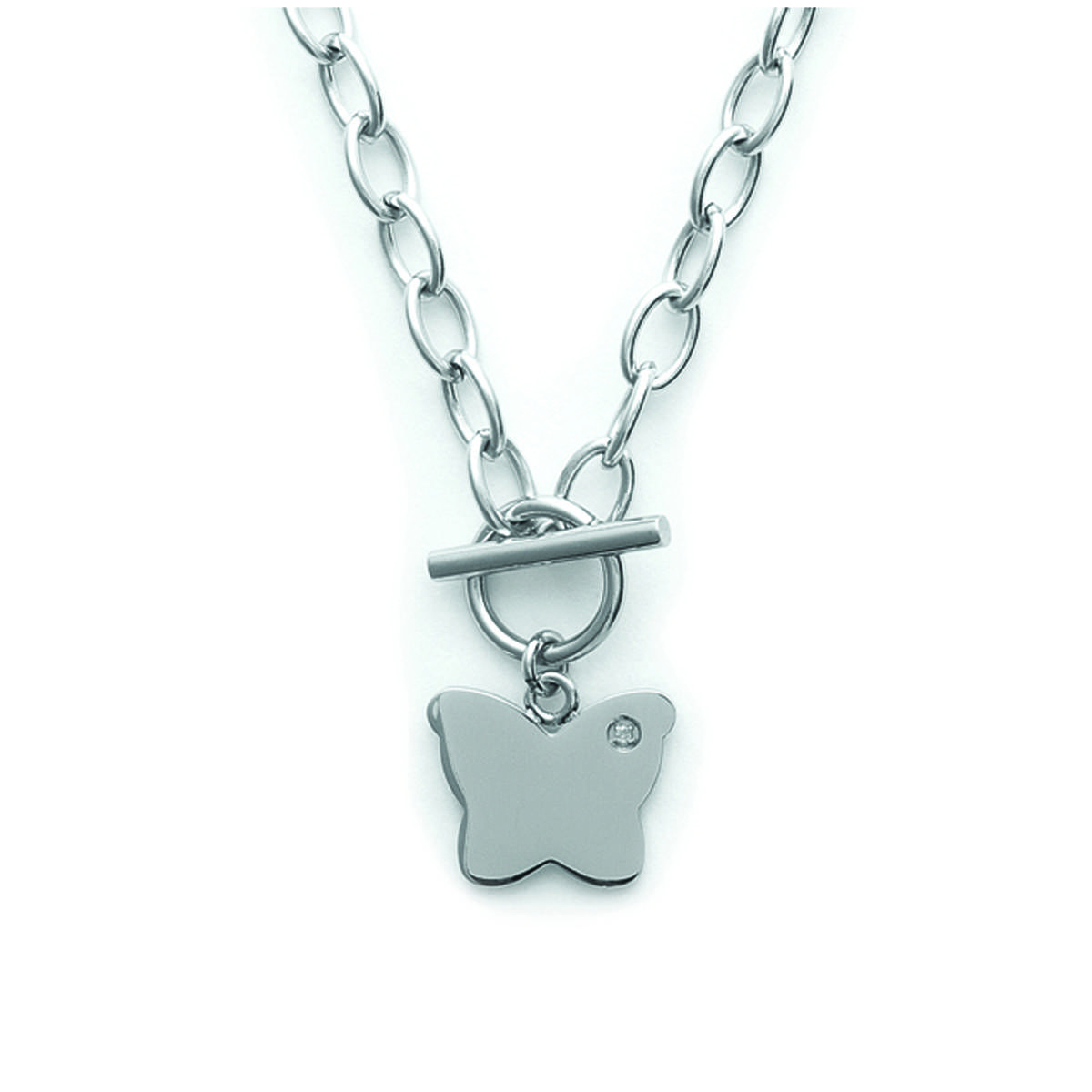 

Les Trésors De Lily [J0998] - Серебристо-белое стальное колье Butterfly - 20x18 мм