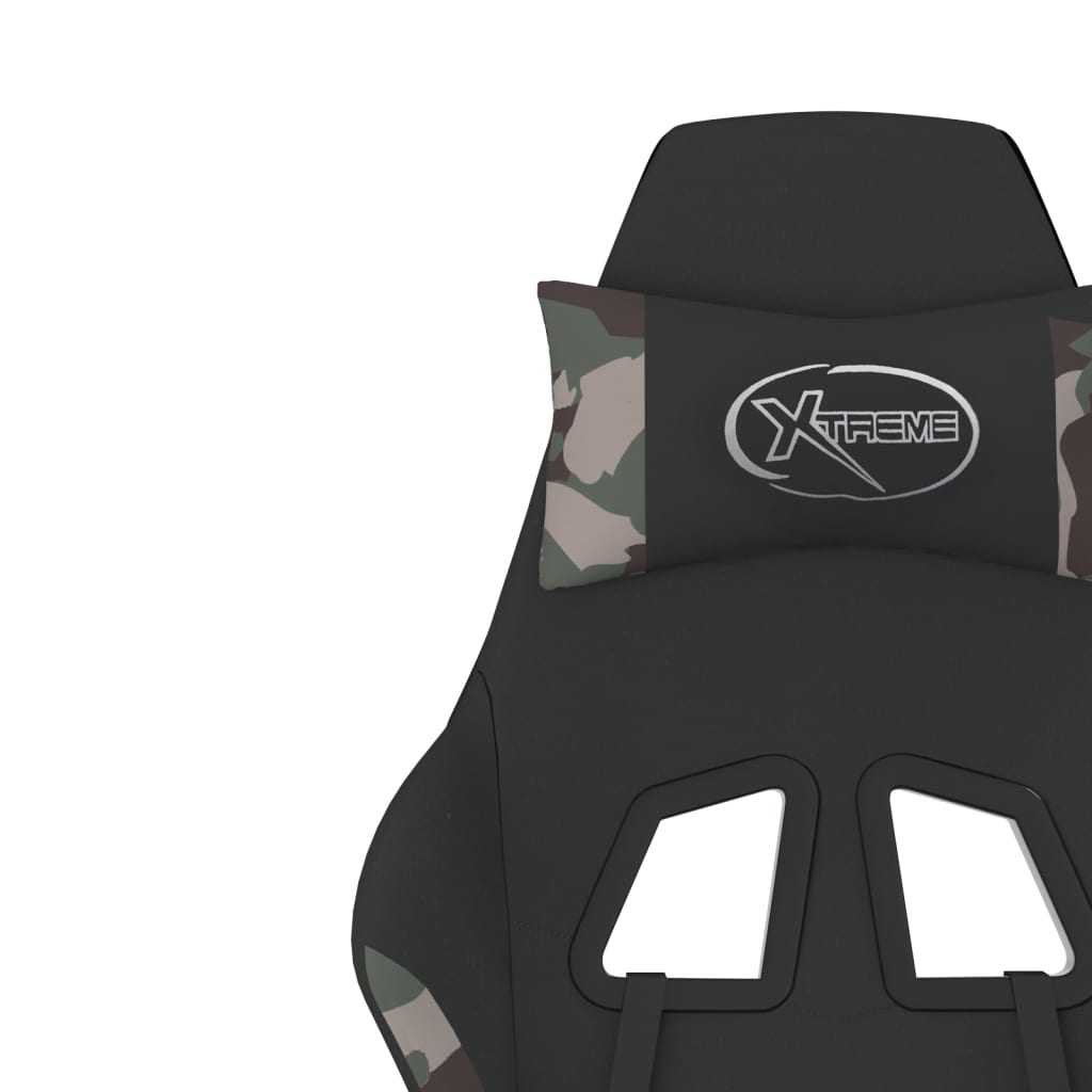Gaming Chair with Massage Function and Footrest Black Camouflage Fabric