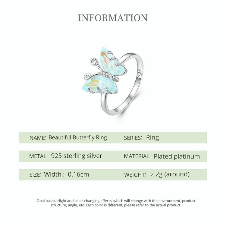 WOSTU Real 925 Sterling Silver Rainbow Crystal Butterfly Band Rings For Women Cute Insect Delicate Party Jewelry Gift