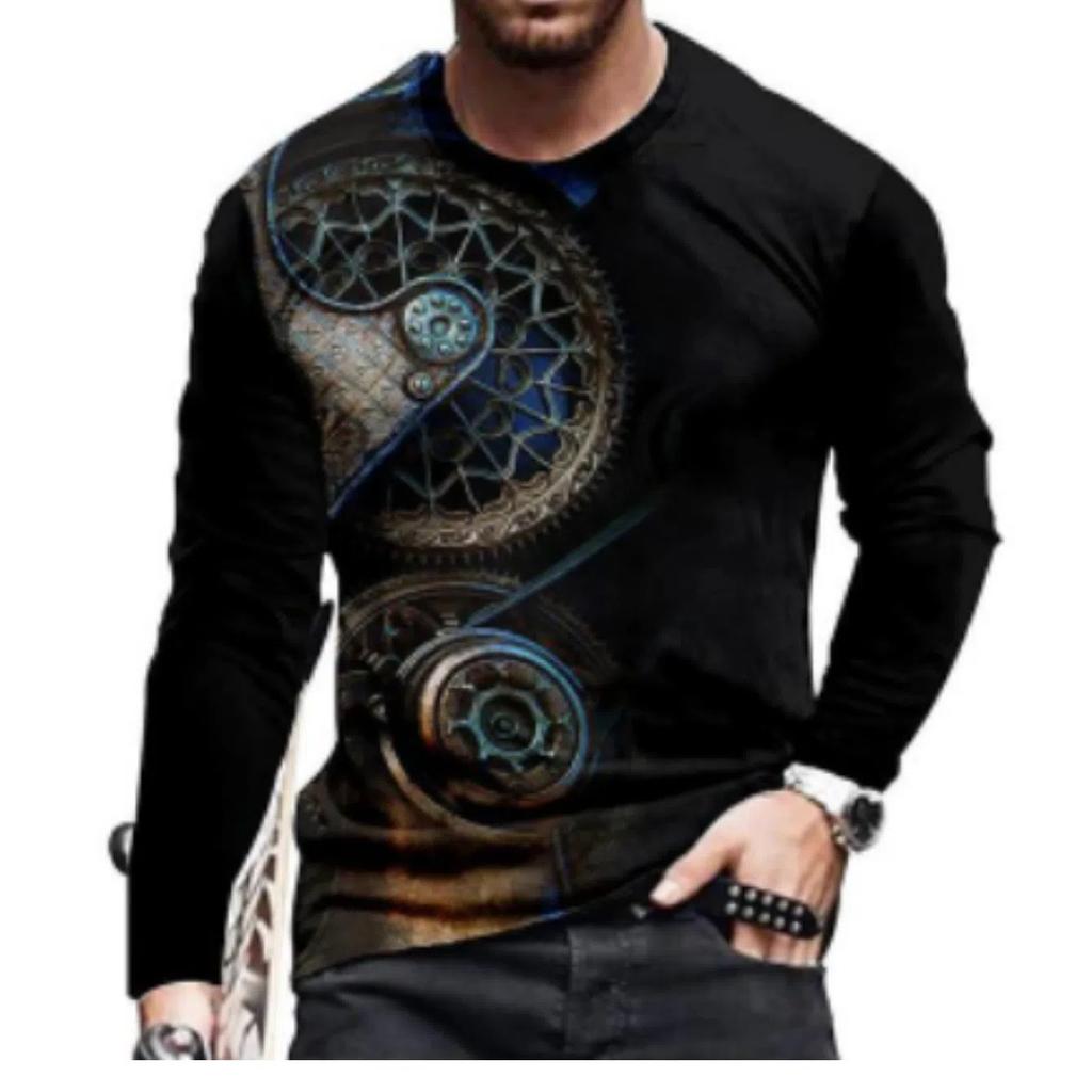 Trendy 3D Graphic Print Mens Long Sleeve T-Shirt - Fashionable Crew Neck Design for All-Season Comfort and Outdoor Adventures