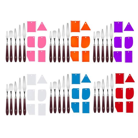 Artistic Texture Creation Tools 5Pcs Palette Knife with 6 Paint Scraper, Stainless Steel Spatula Metal Painting Knives for Artists Knife, Oil