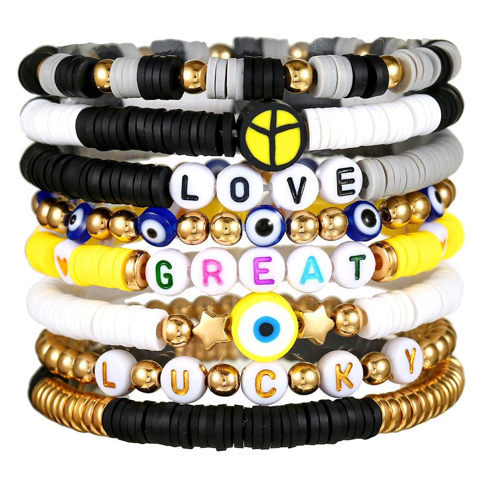 Boho-Armbänder Set Mit bunten runden geometrischen Acryl-Design Für Frauen