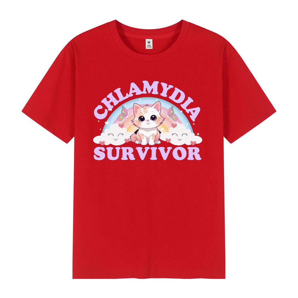 Chlamydia Survivor T Shirt Funny Cat Meme Cotton Tshirt Unisex Unisex Loose Casual ONeck Unisex Simple Tshirts Oversized Top