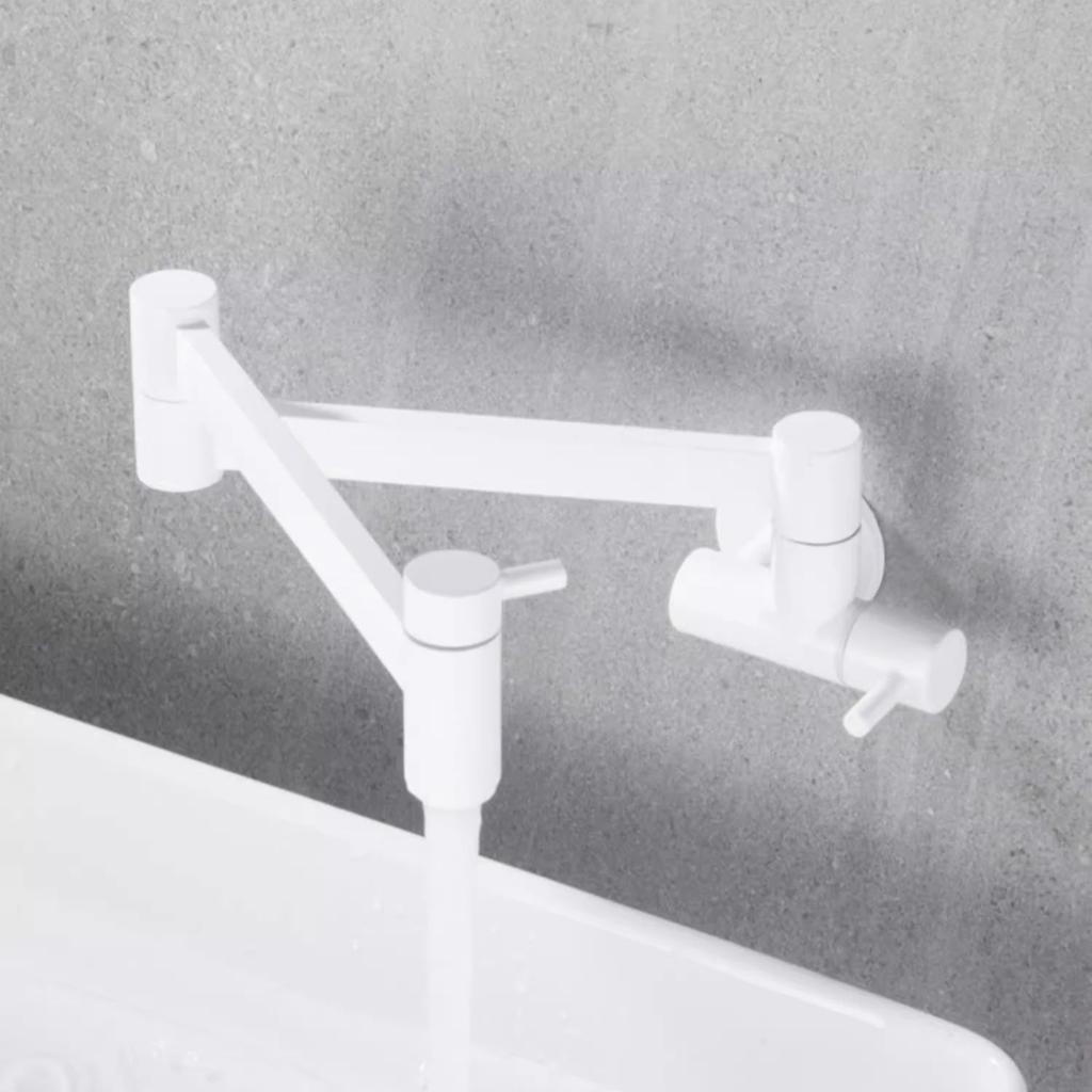 Βρύση Πλήρωσης Κατσαρόλας Ορειχάλκινη Επιτοίχια Μπαταρία Κουζίνας 360 Περιστρεφόμενο Πτυσσόμενο Ρύγχος Βρύση Μονό Κρύο Νερό Μαύρο/Λευκό