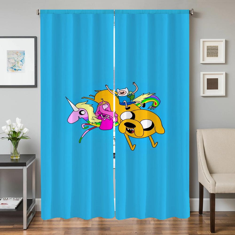 Zasłony Okienne Kuchenne do Salonu 2 Sztuki Zasłony Zaciemniające Zasłona na Drzwi A-adventure Time Przegroda Dekoracja Sypialni