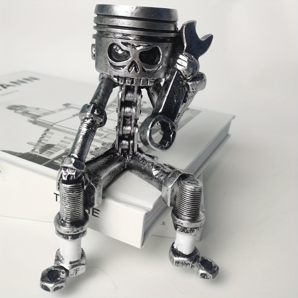 Gravurovaná pryskyřičná lebka obličeje stolní umělecké dílo, gravurovaná lebka s klíčem ručně vyráběná pístová ornamentální dekorace, retro mechanický styl,