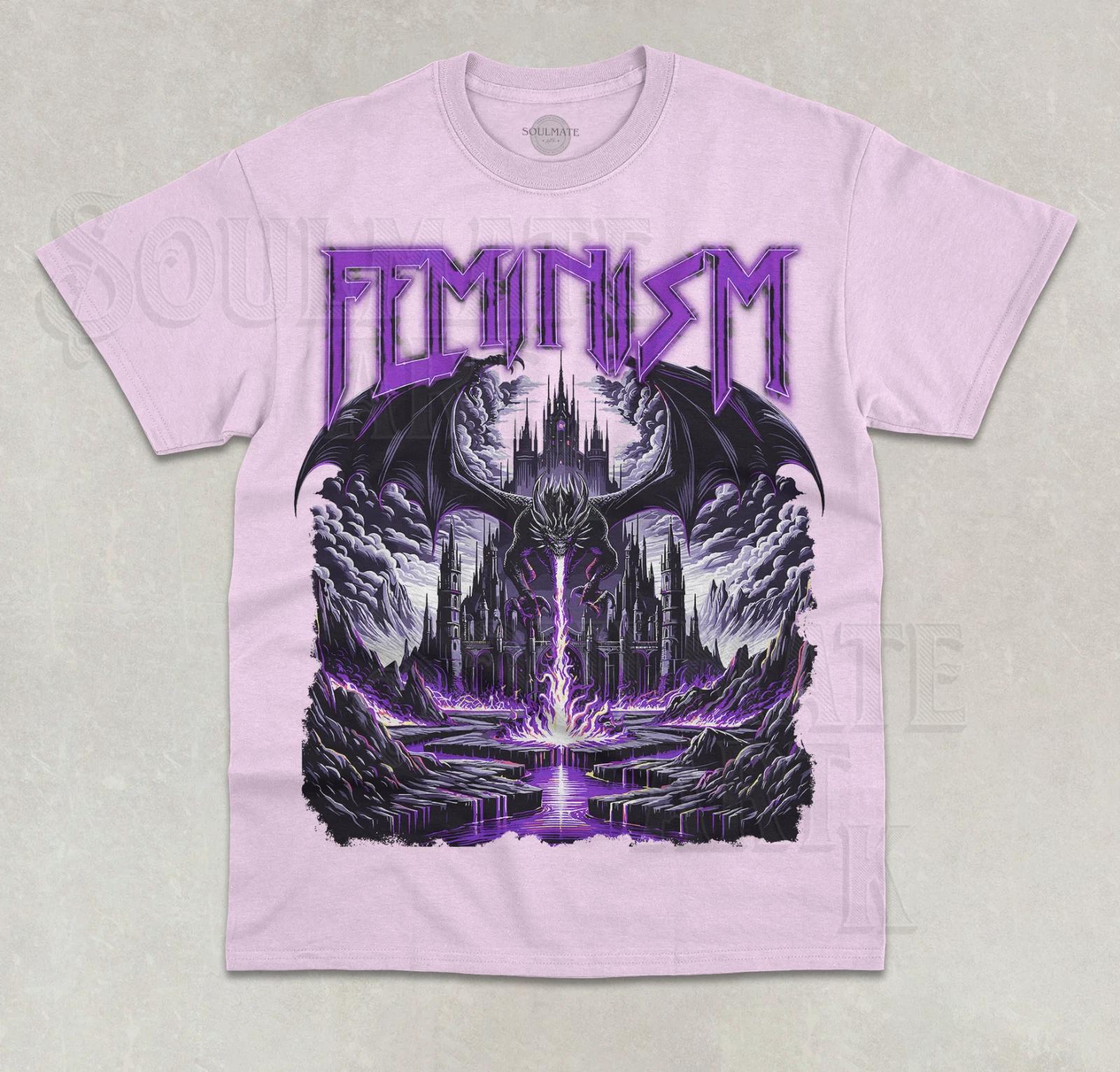 Feminism Dragon T- Shirt Fantasy Castle Purple Dragon Dark Art Unisex Shirt 3XL