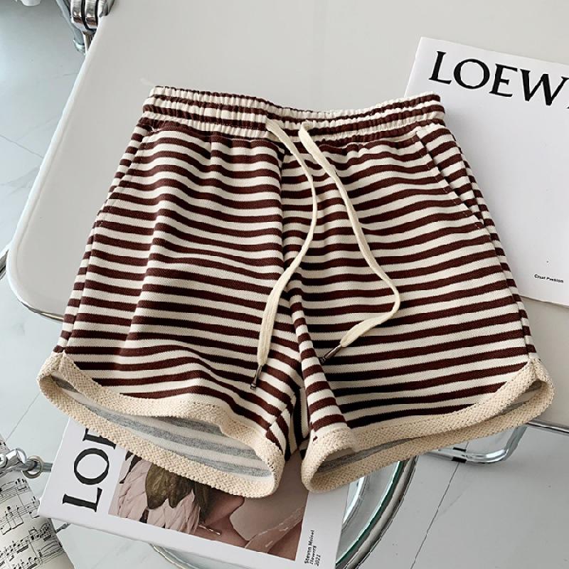 Gestreifte Shorts Damen Sommer High Waist Design Sinn Tragen Locker Weites Bein A-Linie Slim Sportlich Lässig